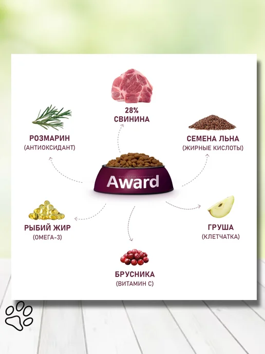 Сухой корм AWARD для собак, гипоаллергенный, свинина, 12 кг, фото 5