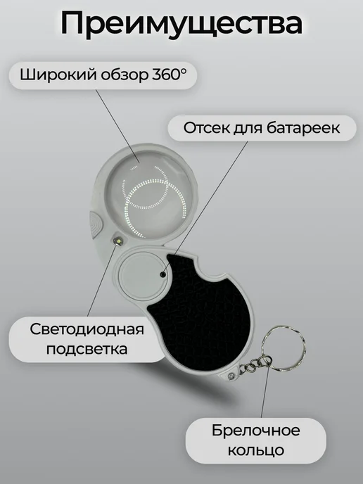 Orderly Home Лупа ручная для чтения складная с подсветкой, вариант, фото 2