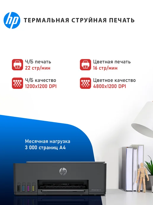 HP МФУ струйный цветной Smart Tank 581, СНПЧ, Wi-Fi, USB, серый, фото 2