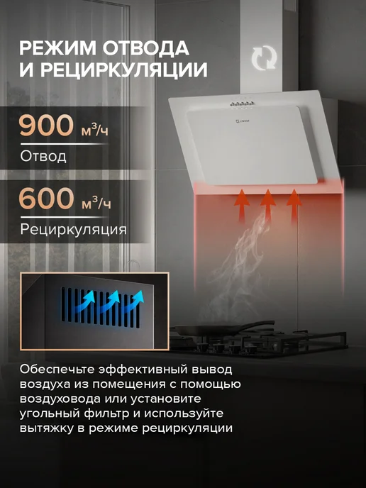 Libhof Вытяжка кухонная 60 см наклонная LV-6360 black, белый, фото 3