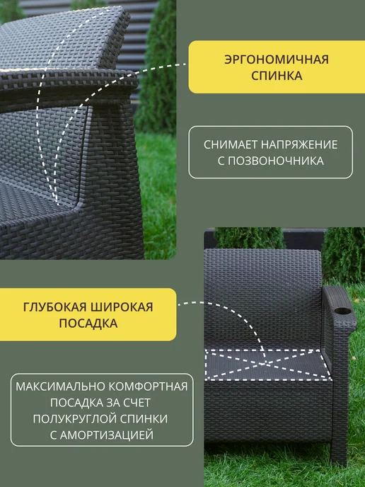 Astela Mebel Диван угловой садовый Ялта мокко + 5 бежевых подушки, коричневый, фото 5