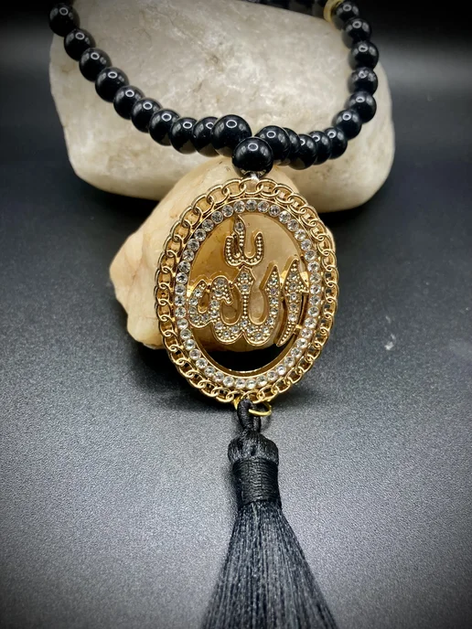 NF_Shop33 Четки Мусульманские 33 бусины на руку Эмблема Ислама, черный, фото 5
