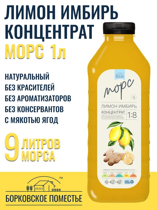 БОРКОВСКОЕ ПОМЕСТЬЕ Морс Лимон-Имбирь, концентрат 1л, натуральный, 1 л