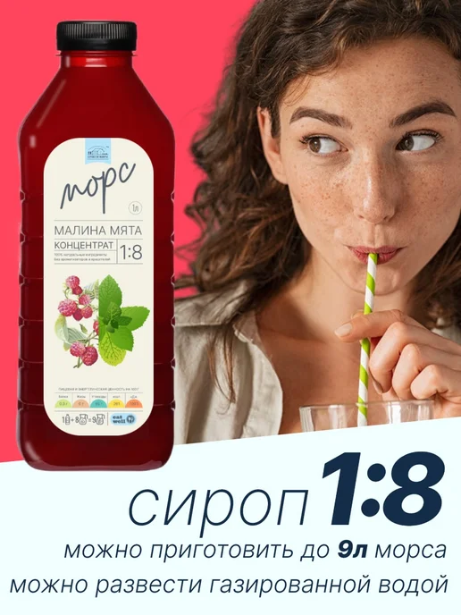 БОРКОВСКОЕ ПОМЕСТЬЕ Морс Малина Мята, концентрат 1л, натуральный, 1 л, фото 3