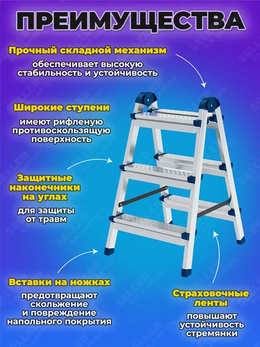 СИБРТЕХ Стремянка двусторонняя, профиль 3 СТУПЕНИ-ПЛ, 97983, вариант, фото 3