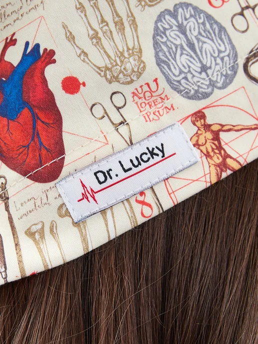 Dr. Lucky Колпак медицинский из хлопка Анатомия, синий, фото 7