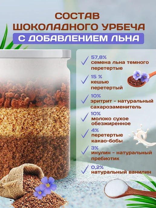 Намажь Орех Урбеч из темного льна без сахара шоколадный 200 грамм, вариант, фото 2