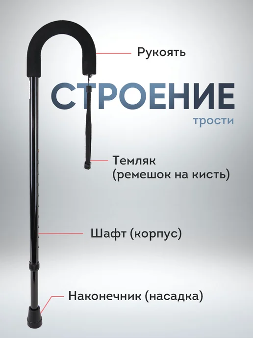 Трость Amrus AMCC31 с закругленной мягкой рукояткой черная, черный, фото 2