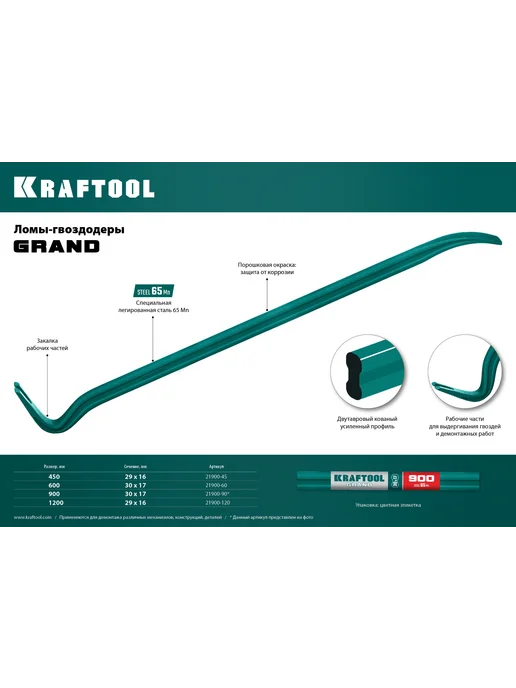 Kraftool Лом-гвоздодер двутавровый 600 мм 21900-60, зеленый, фото 5