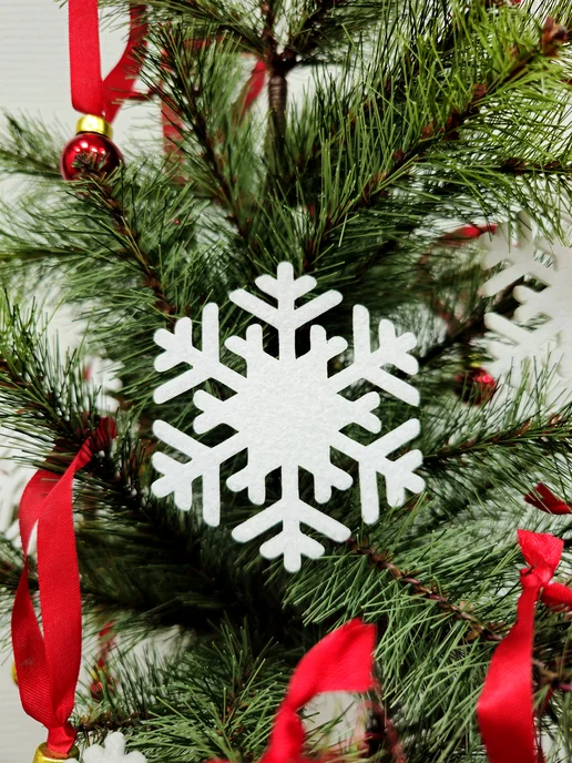 ThermoArt Designs Снежинки из фетра на елку и окна новогодние украшения, белый, фото 3