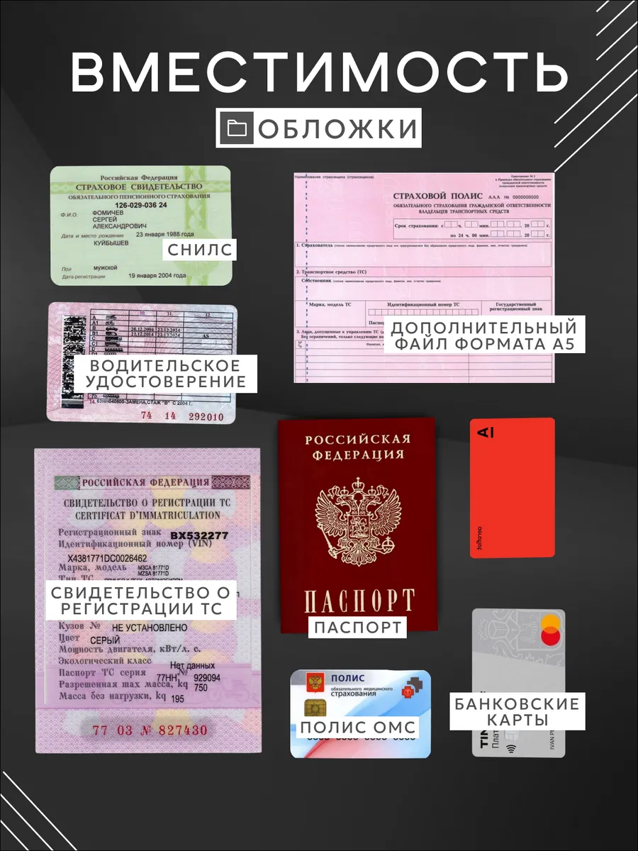 Обложка для автодокументов и паспорта с застежкой — фото 3