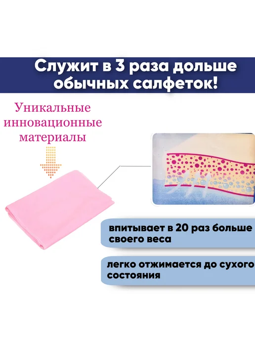 Салфетка тряпка для уборки универсальная абсорбирующая 5 шт, розовый, фото 4