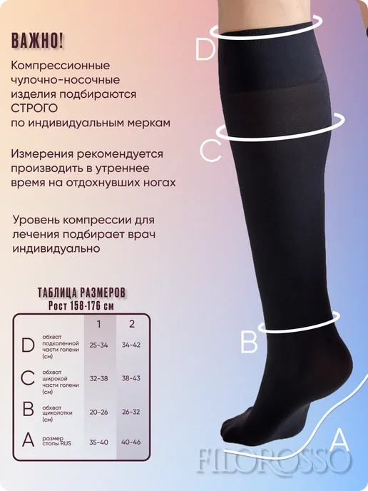 FILOROSSO Компрессионные гольфы 1 класс Универсальные 50 den, черный, фото 2