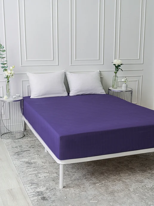 SalvaHome Простынь на резинке 90х200 страйп полисатин борт 30 см, 90x200, фото 5