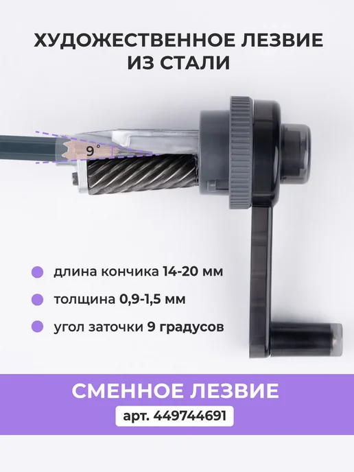 Точилка для карандашей механическая с контейнером Малевичъ, художественная заточка, синий, фото 5