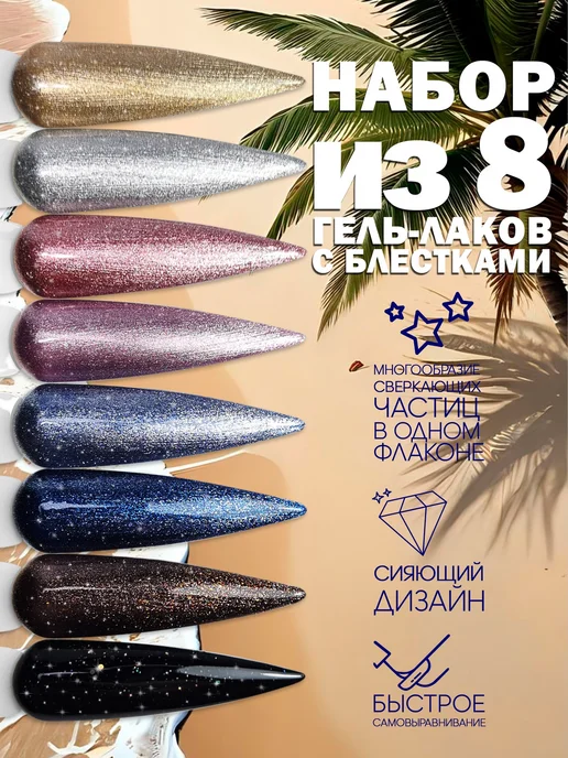 NAILMARKET.PRO Набор фольгированных гель-лаков с блестками, голубой, фото 3