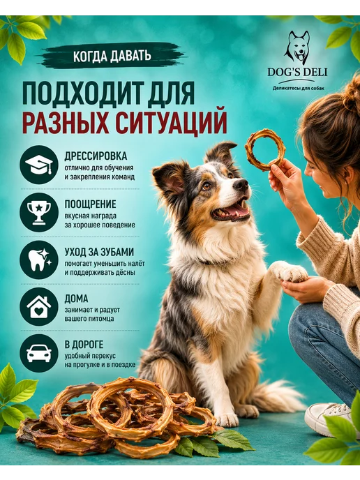 DOG’S DELI Трахея говяжья кольцами Лакомства для собак 100 гр, 100 г, фото 2