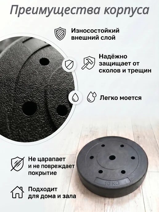 AMETIST Набор дисков блинов для штанги и гантелей по 5 кг, 2 шт, 10 кг, фото 4