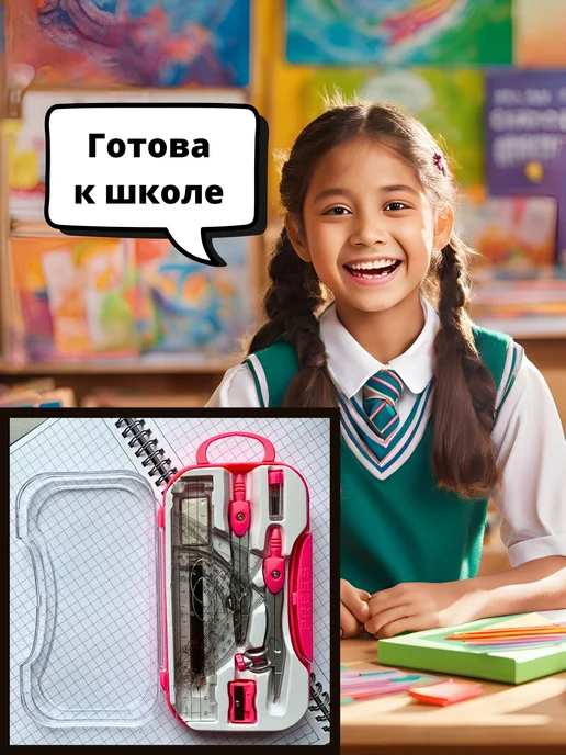 Готовальня циркуль для черчения, розовый, фото 4