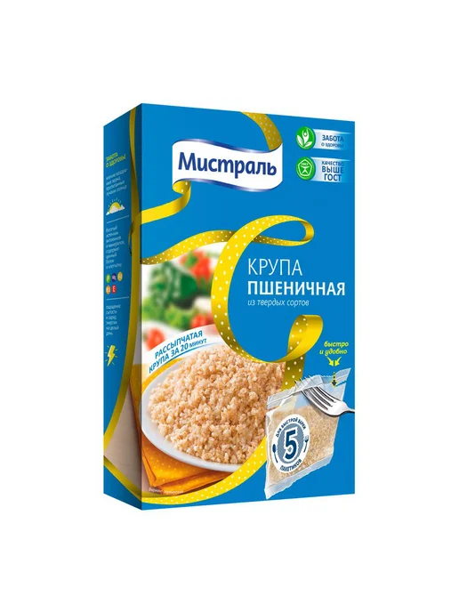 МИСТРАЛЬ Крупа пшеничная «Мистраль» в пакетах для варки, 5x80 г, 5x80
