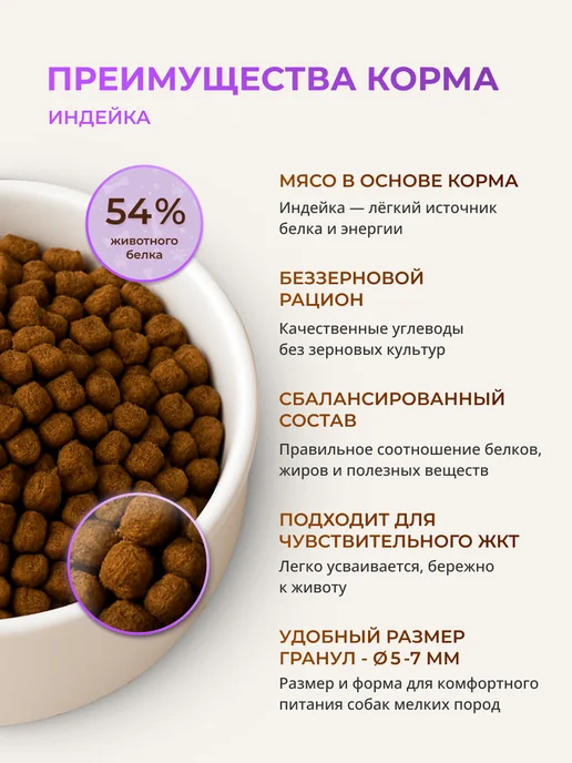 Сухой корм А-ВЕЛЕС-ХАН для собак, беззерновой, индейка, 4 кг, фото 2