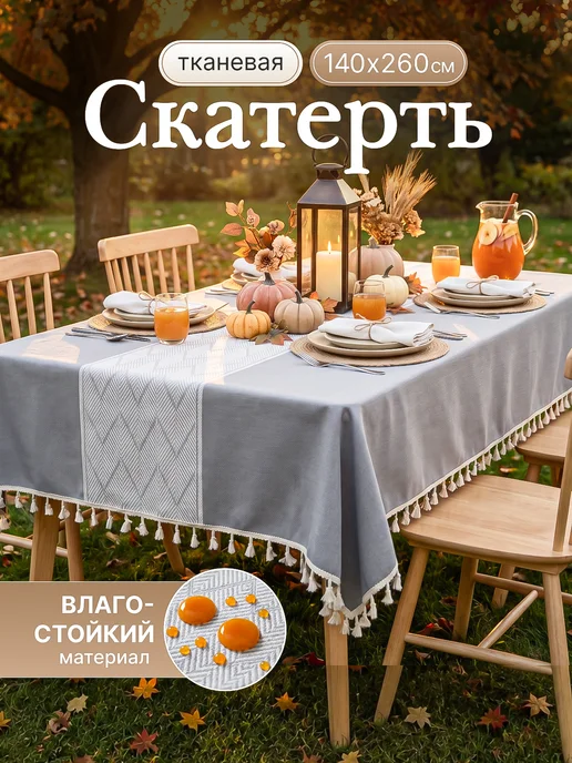 Лорантис Скатерть тканевая водоотталкивающая на стол 140х260см, белый
