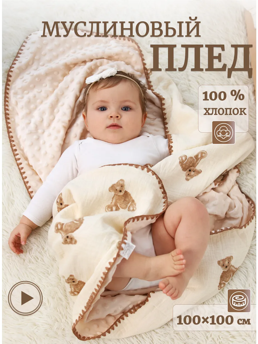 Плед для новорожденных муслиновый в коляску на выписку