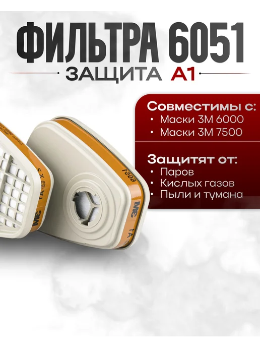3M Фильтра для респиратора с байонетнм креплением 6051 3М 2шт, 3 м, 2 шт, фото 2