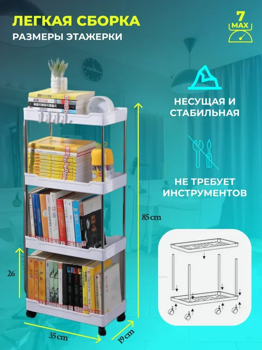 BATYR HOME Этажерка для ванной пластиковая на колесиках, белый, фото 2