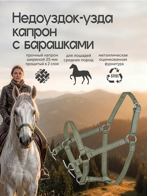 REITER Недоуздок-узда для лошадей с барашками 25 мм, зеленый