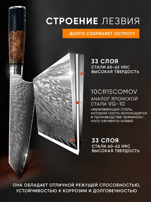 PRO SEE Шеф нож профессиональный Цай Дао кухонный, серый, фото 2