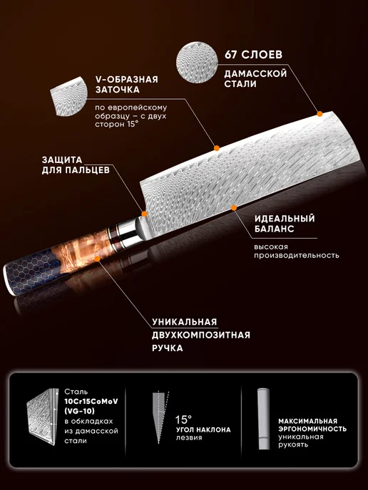 PRO SEE Шеф нож профессиональный Цай Дао кухонный, серый, фото 4