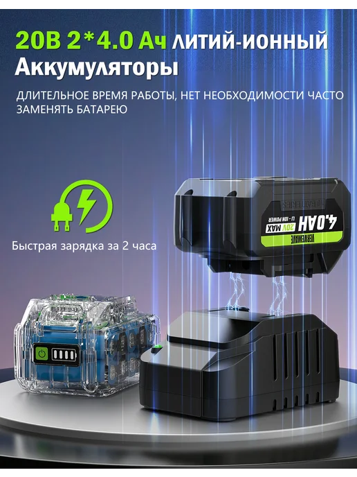 AcePower Воздуходувка аккумуляторная 2 аккумулятора 4,0 Ач, вариант, фото 2
