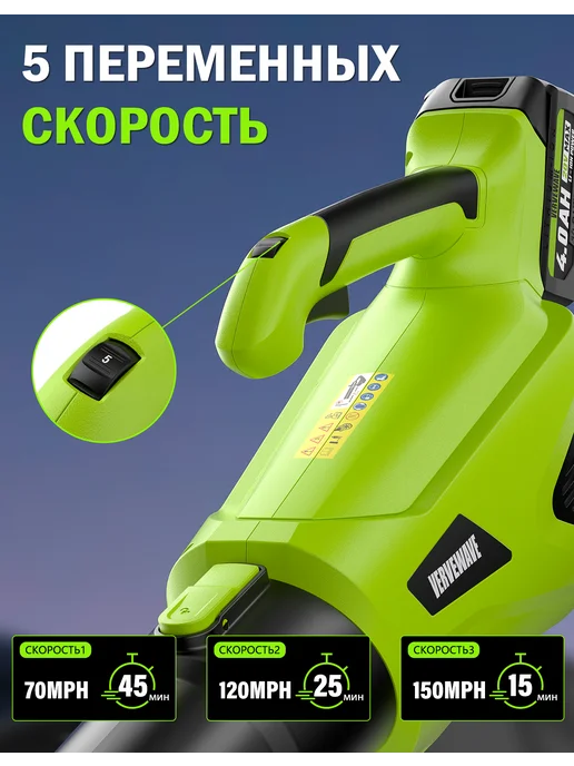 AcePower Воздуходувка аккумуляторная 2 аккумулятора 4,0 Ач, вариант, фото 5