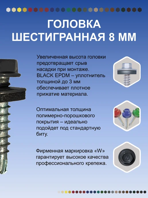 HARDWEX Саморезы кровельные 5.5х19 RAL 7024 по металлу, набор 250 шт, 4.8x29, 250 шт, фото 3