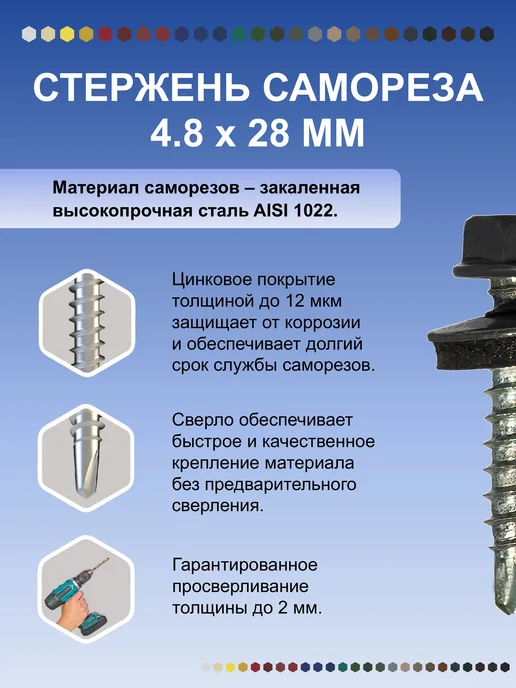 HARDWEX Саморезы кровельные 5.5х19 RAL 7024 по металлу, набор 250 шт, 4.8x29, 250 шт, фото 4