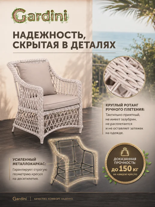 GARDINI Кресло садовое из ротанга комплект, серый, фото 5