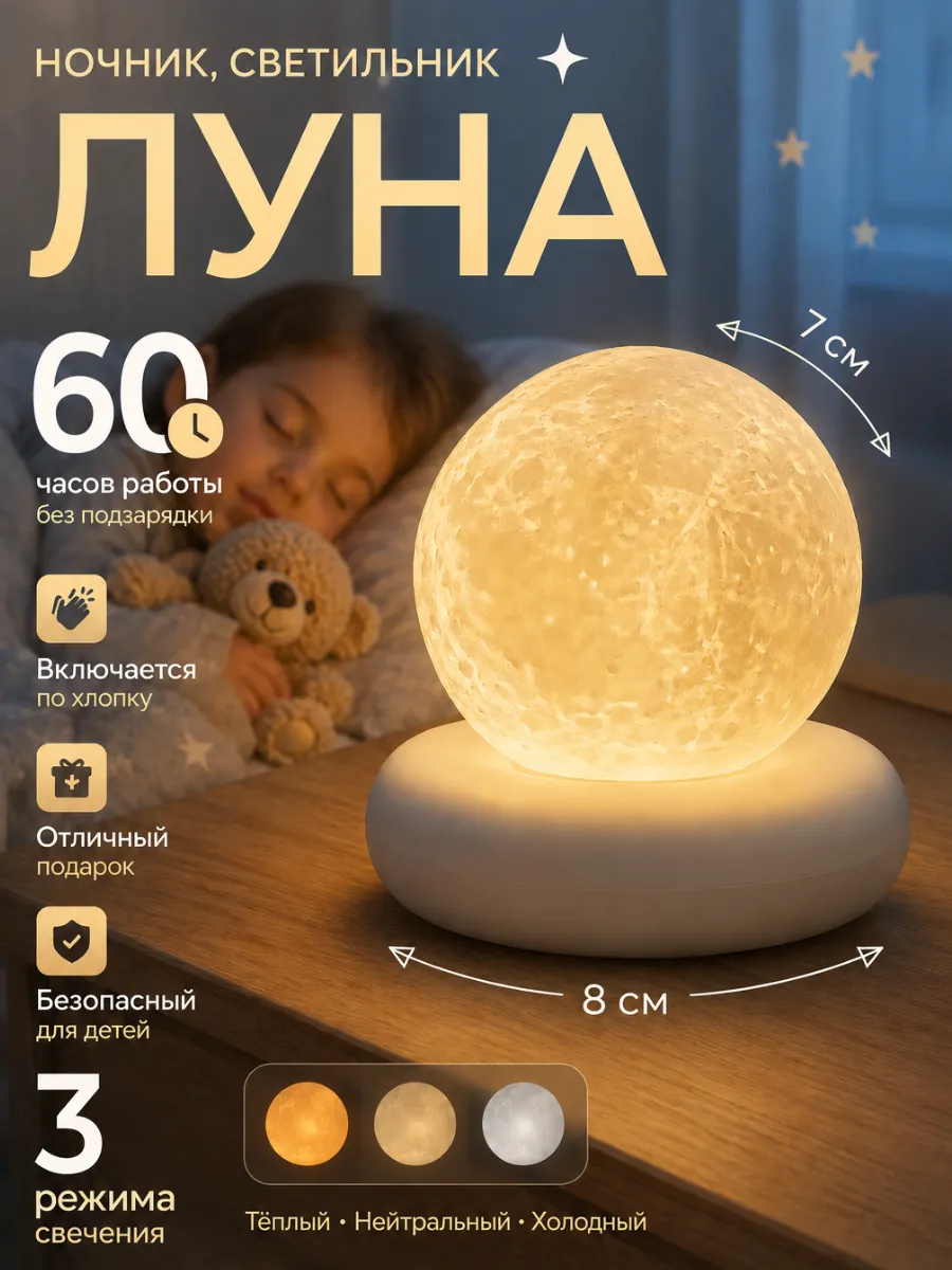 Детский ночник-луна шар