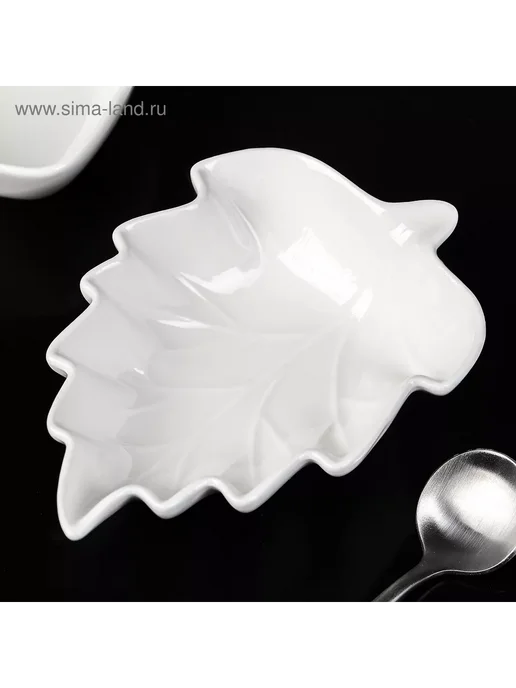 moonglee Соусник керамический Лиственик 14х10х3 см цвет белый, 10x3 см