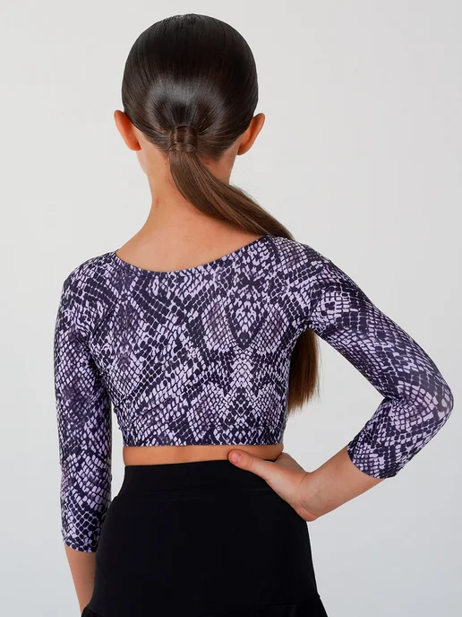 SARDANA DRESS Топ спортивный с принтом змея для бальных танцев для девочки, черный, фото 2