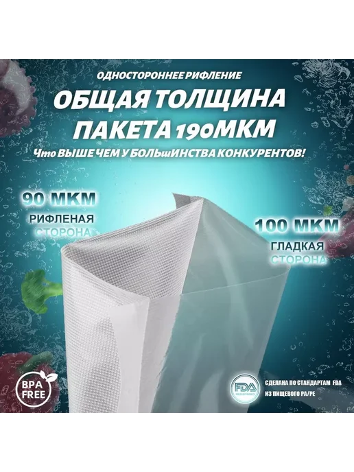 .ПакетыДляВакууматора. Пакеты для вакууматора рифленые 20х25 см 100 шт, 20x25 см, 100 шт, фото 2