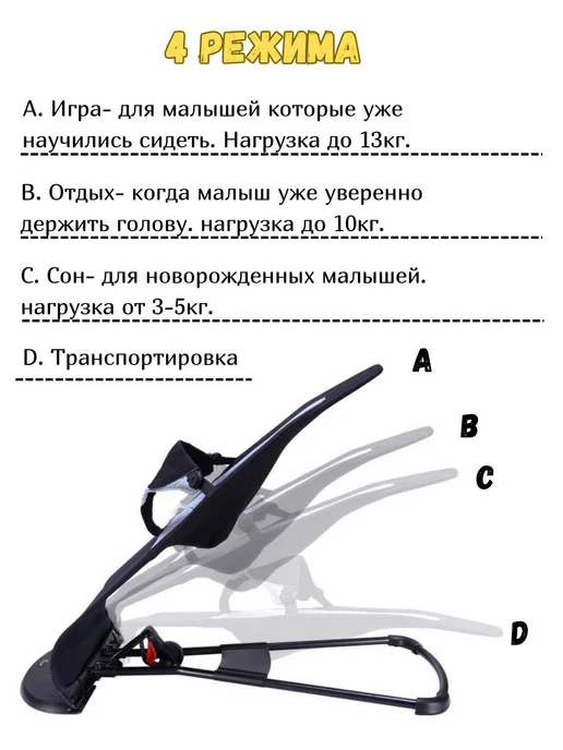 Шезлонги детские. Шезлонг для новорожденных, качалка детская, розовый, фото 4