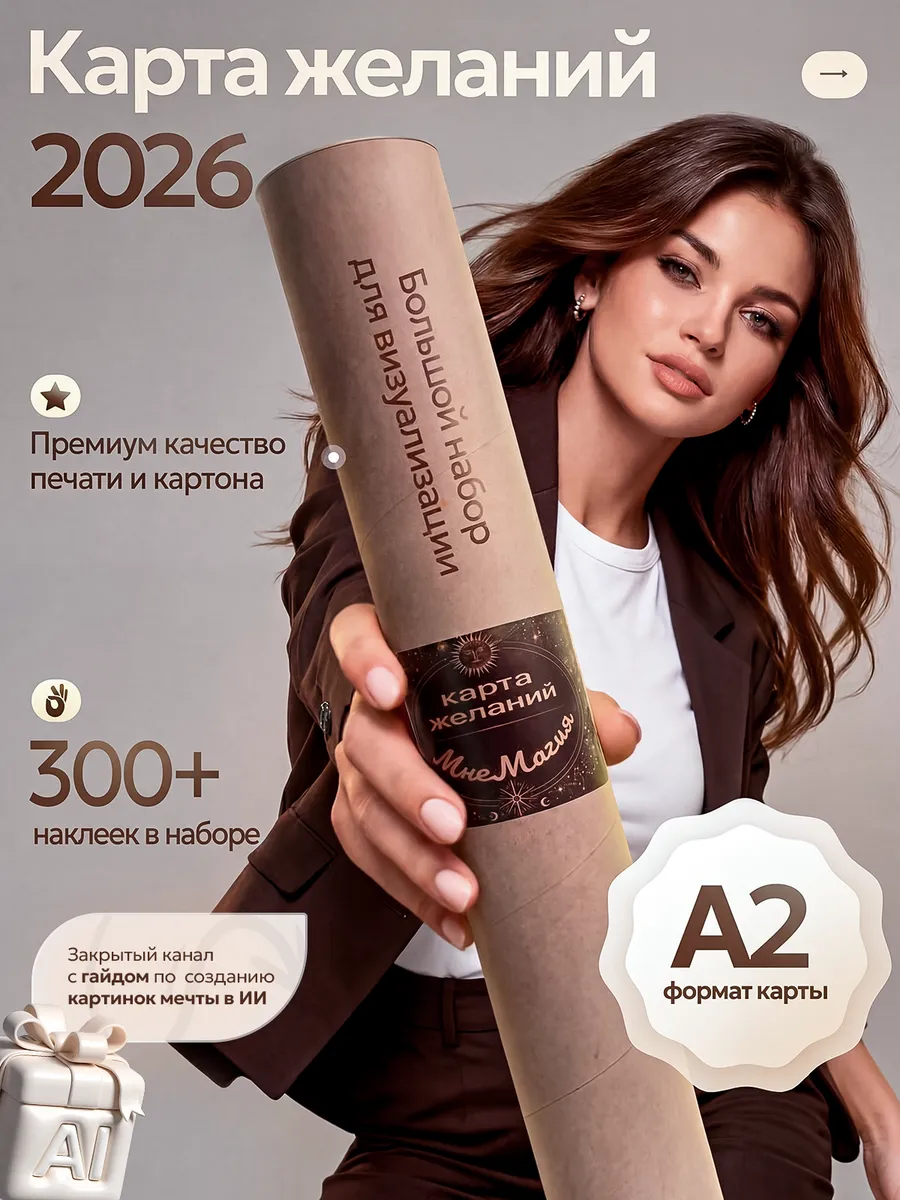 Карта желаний 2026 женская с наклейками набор большая