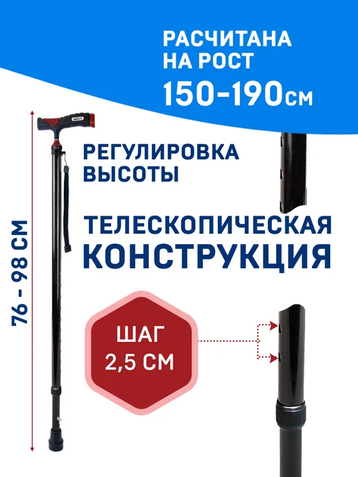 Amrus Трость опорная для ходьбы и реабилитация с УПС AMCC33 BK, вариант, фото 2