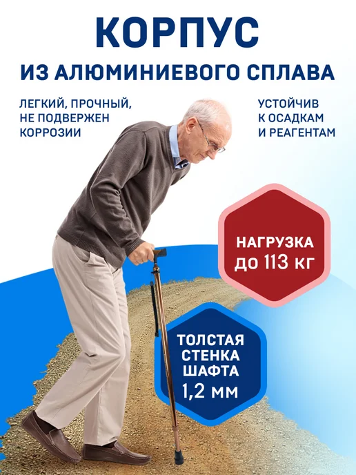Amrus Трость опорная для ходьбы и реабилитация с УПС AMCC33 BK, вариант, фото 6