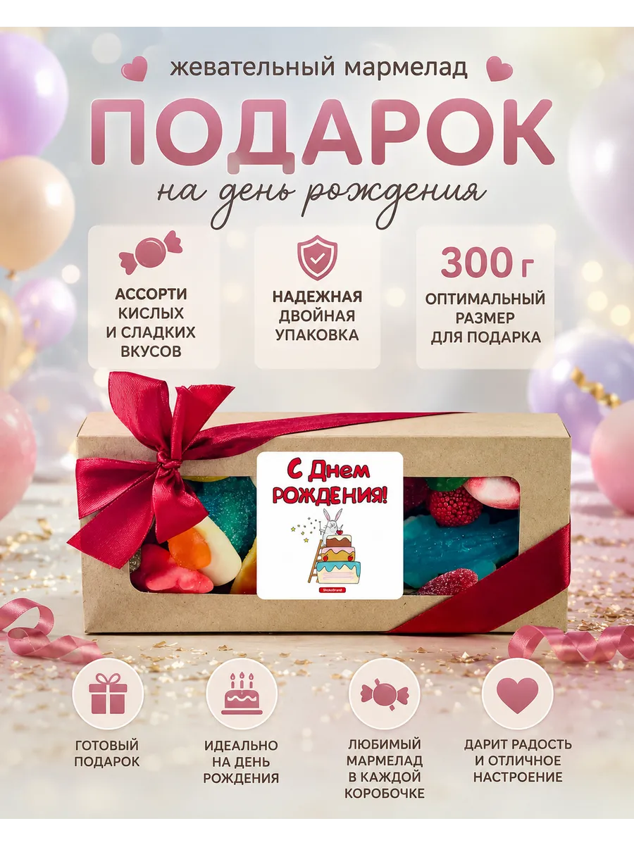 Мармелад жевательный, сладкий подарок с днем рождения, 300гр