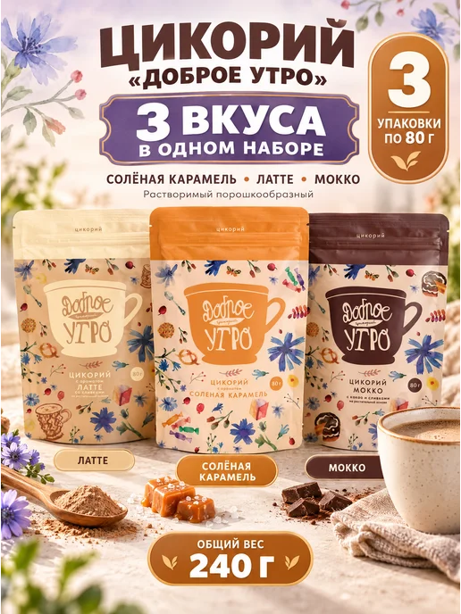 Наш Эталон Цикорий Доброе утро, набор из 3 шт, 3 шт, в упаковке 390 г