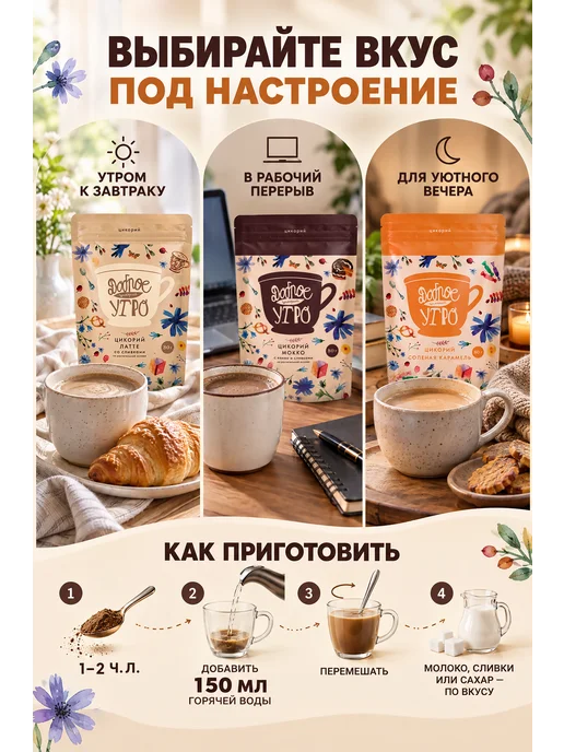 Наш Эталон Цикорий Доброе утро, набор из 3 шт, 3 шт, в упаковке 390 г, фото 4