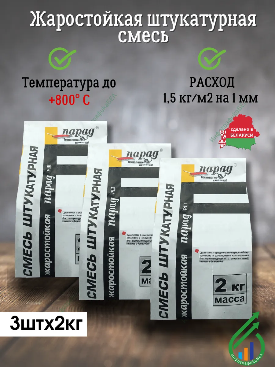 Жаростойкая штукатурная смесь для печи 3шт х 2кг