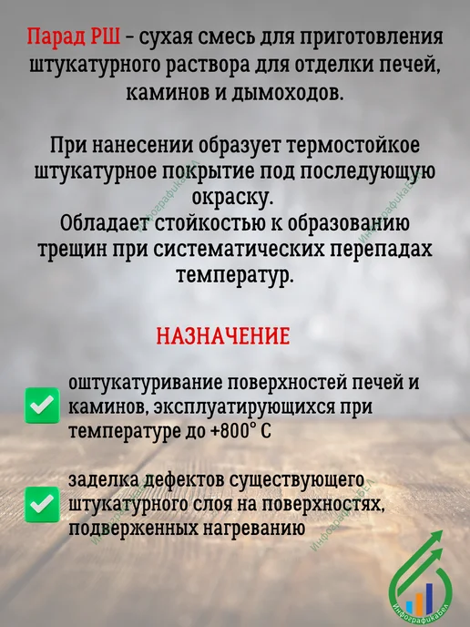 Парад Жаростойкая штукатурная смесь для печи 3шт х 2кг, 3 шт, 2 кг, фото 2
